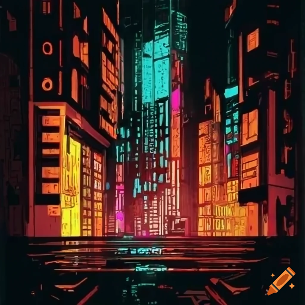 A cyberpunk city wallpaper, main colors is red, cyan