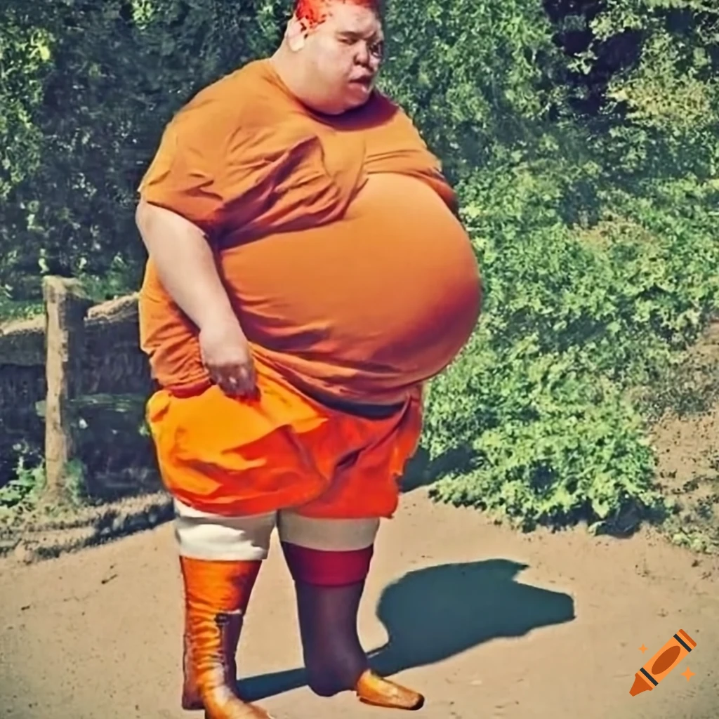 Fat obese big belly man worker red bearded orange waders red hair ...