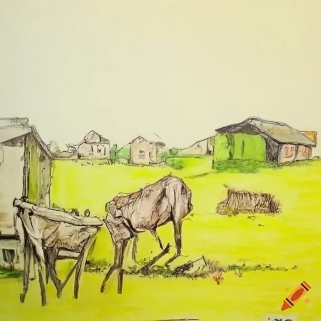 How to draw Indian village scenery my village drawing competition |  Landscape drawing with nature - YouTube