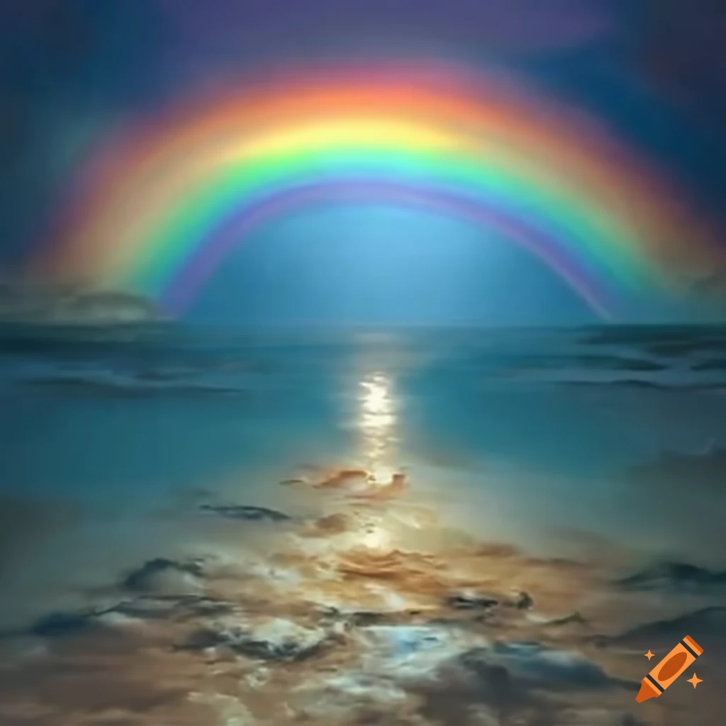 A heavenly rainbow shining over a new world as a promise of divine ...