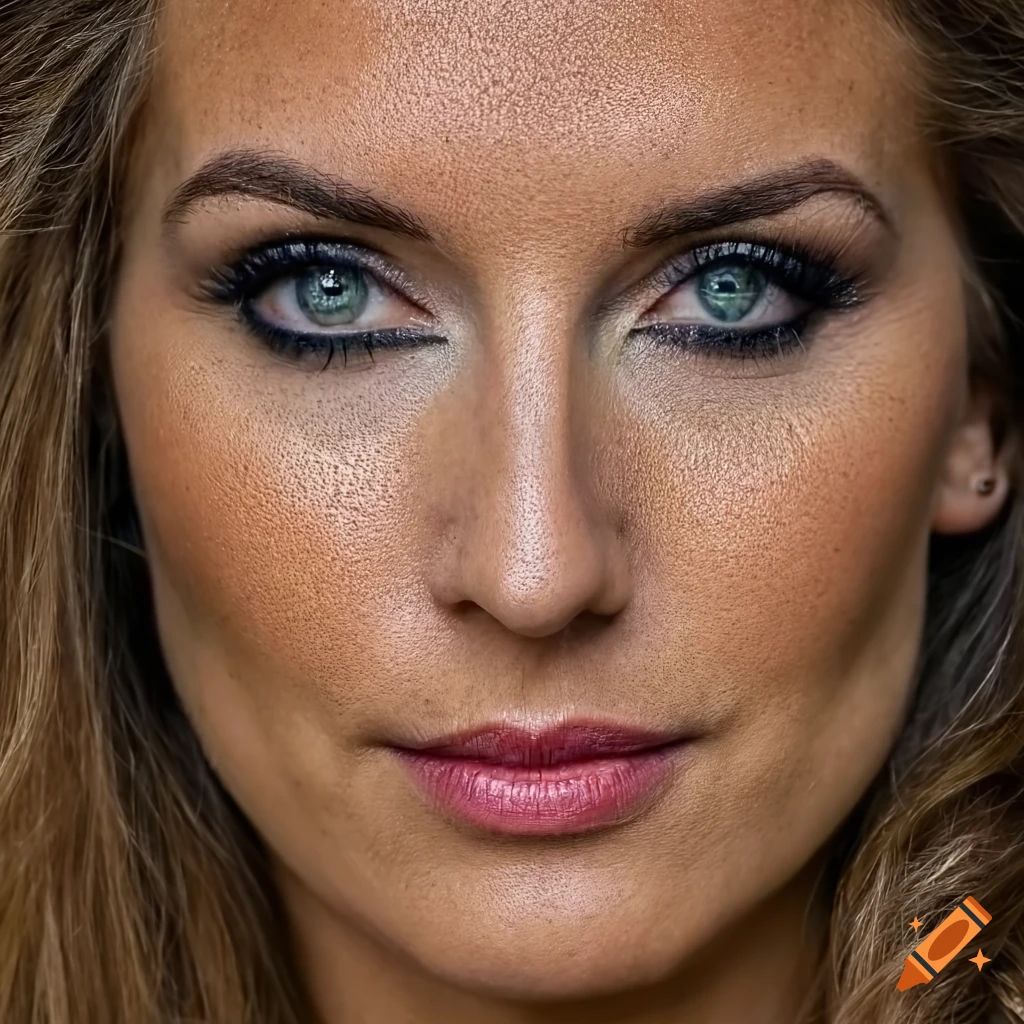 High detail closeup of a young celtic woman's symmetrical face with