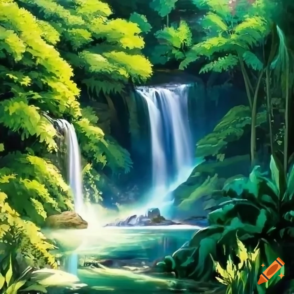 Waterfalls digital wallpaper, anime, multiple display, nature, fantasy art  HD wallpaper | Wallpaper Flare
