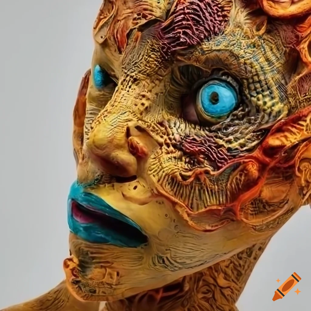 An intricate 3d papier mache sculpture of a surreal creature: a
