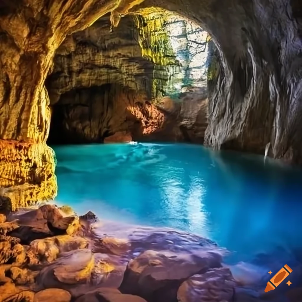 LIVABLE CAVE WITH POOLS AND WATERFALLS on Craiyon