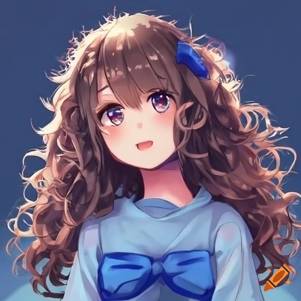 Anime girl with brown hair, blue eyes, coat, bright lights, kawaii,  beautiful~