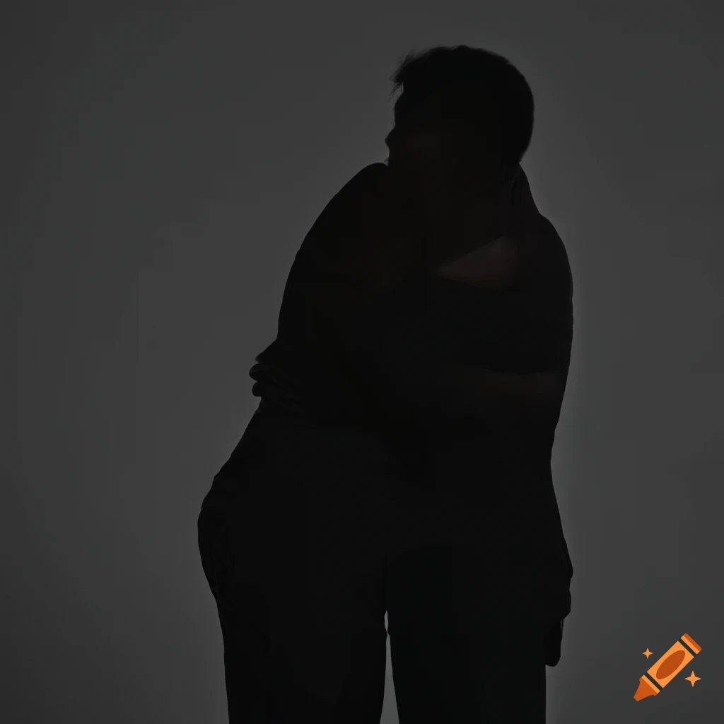 Dark silhouette closeup of a tall person hugging a short person on Craiyon