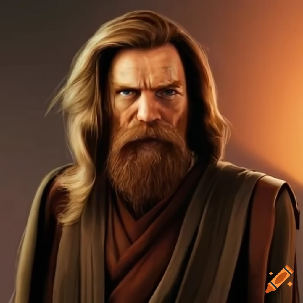 Long hair full beard obiwan kenobi in a mandalorian armor on Craiyon