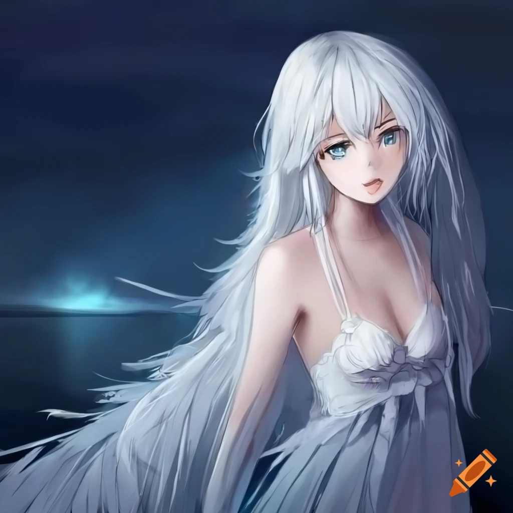 Anime girl with short messy white hair on Craiyon