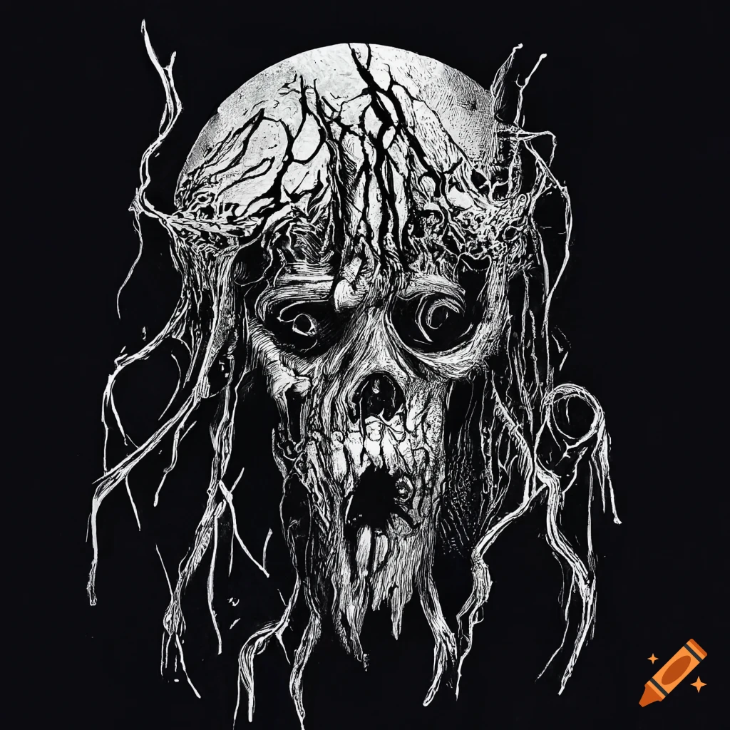 Do detailed dark art illustration, horror, brutal, metal by