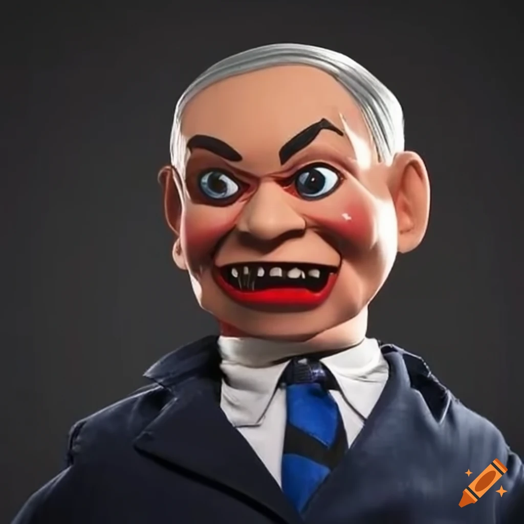 Criminal evil angry netanyahu ventriloquist dummy doll