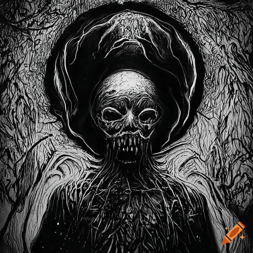 Do detailed dark art illustration, horror, brutal, metal by