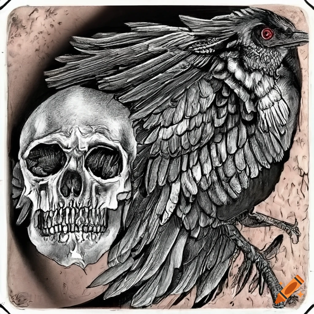 A skull and raven on Craiyon