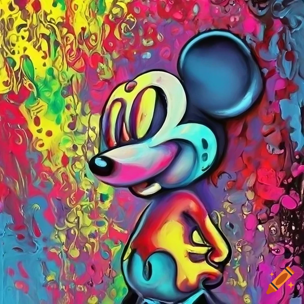 Pop art oil painting of mickey mouse abstract vibrant realistic on