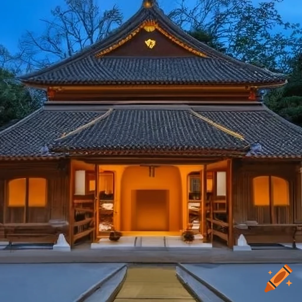 Small mystical japanese parish, warm colors on Craiyon