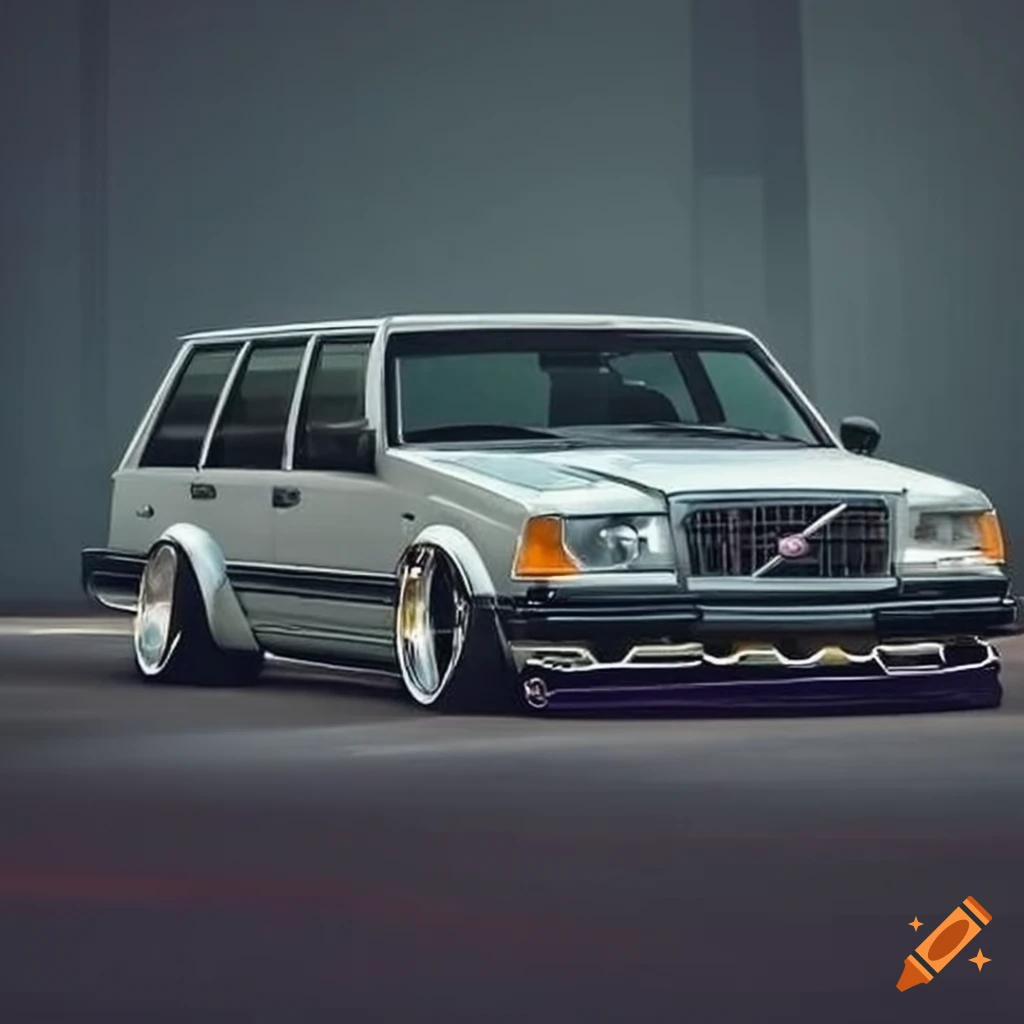 A highly customized and lowered volvo 740 with a widebody kit on