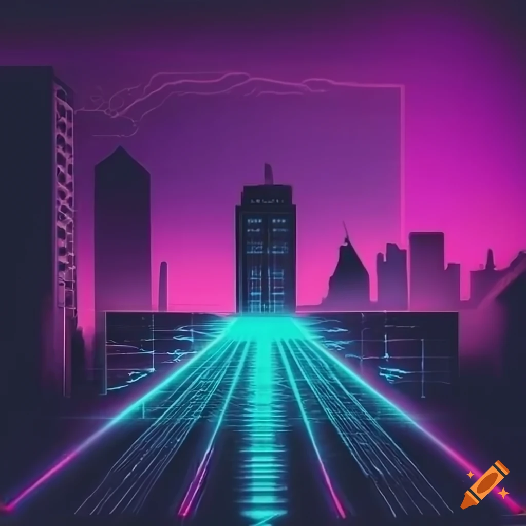 Map drawing, synthwave style on Craiyon