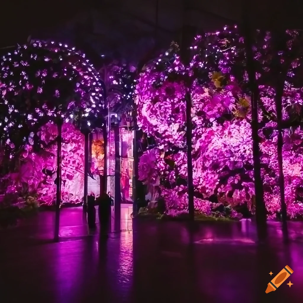 A museum full of giant flowers, professional photography inside the