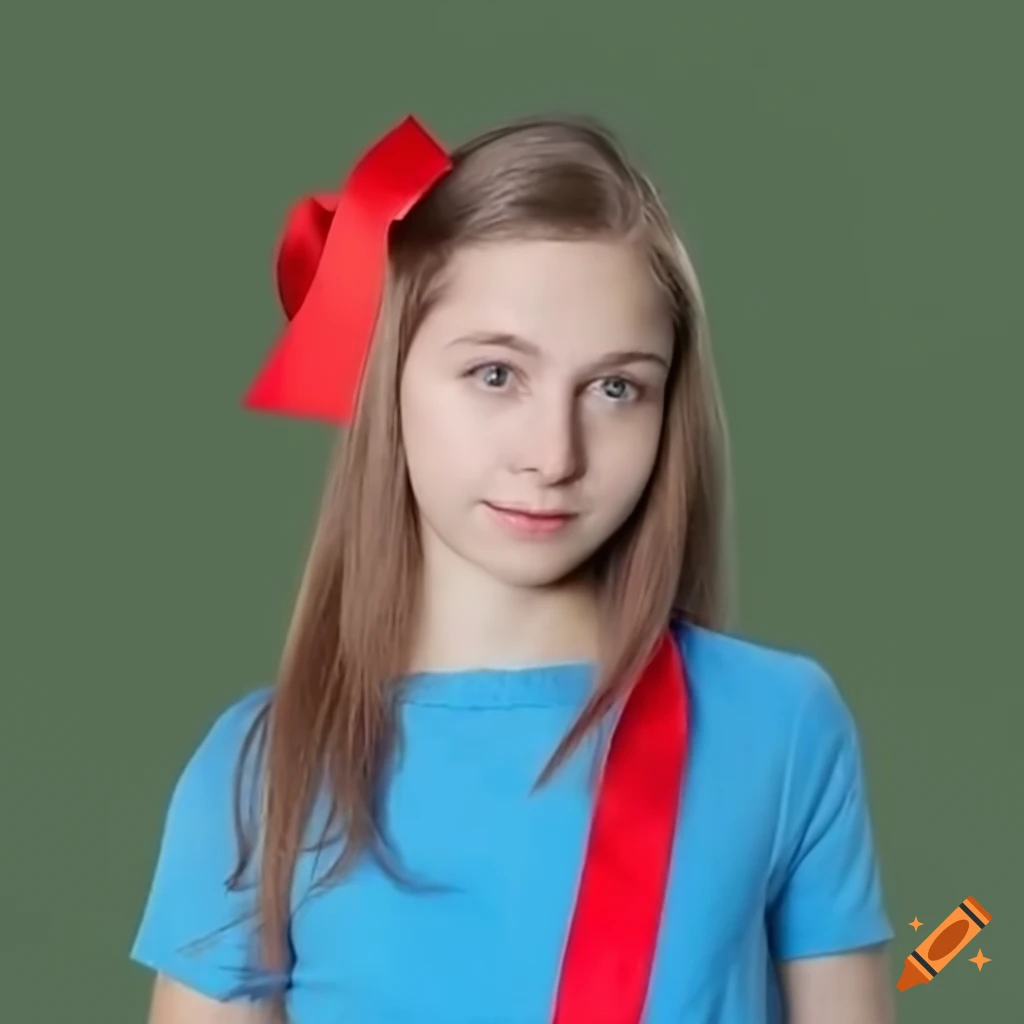 Girl in a blue capem, red ribbon green screen on Craiyon