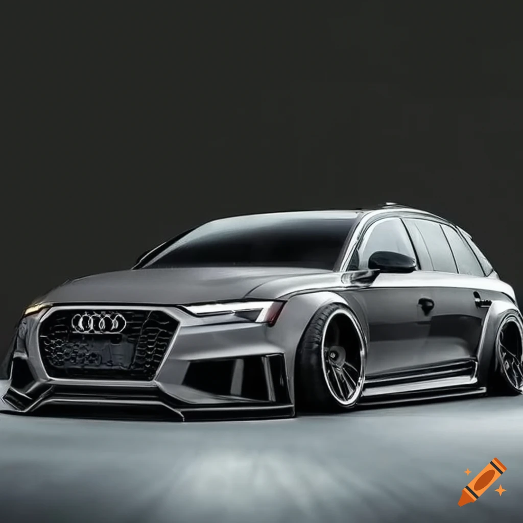 An audi rs4 with lowered suspesion and a widebody kit on Craiyon
