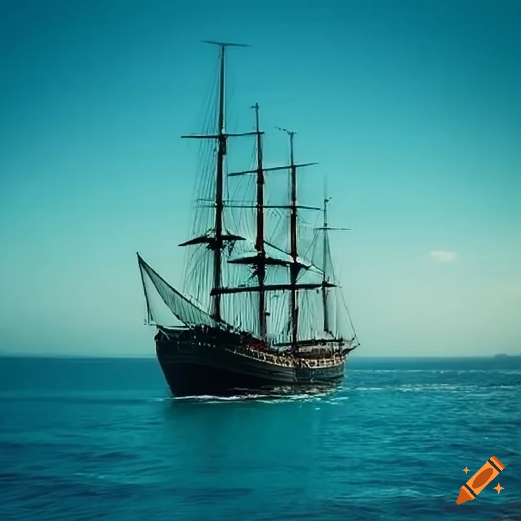 A majestic ship sailing through vibrant emerald waters on Craiyon