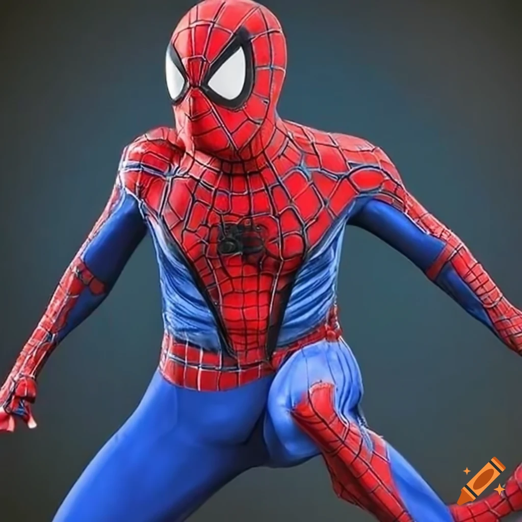 An intricate spiderman costume with vibrant blue and red colors on Craiyon