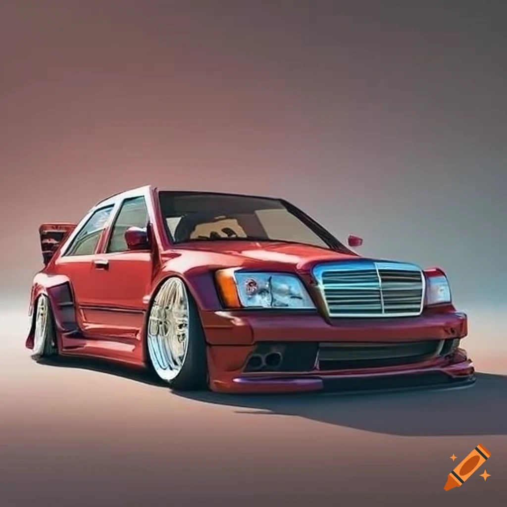 A mercedes benz 190 evo 2 with lowered suspesion and a widebody