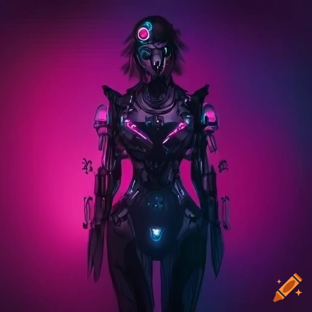 Big hip small waist female artwork illustration cyberpunk futuristic with led  lights suit armor cyborg smoke lights on Craiyon