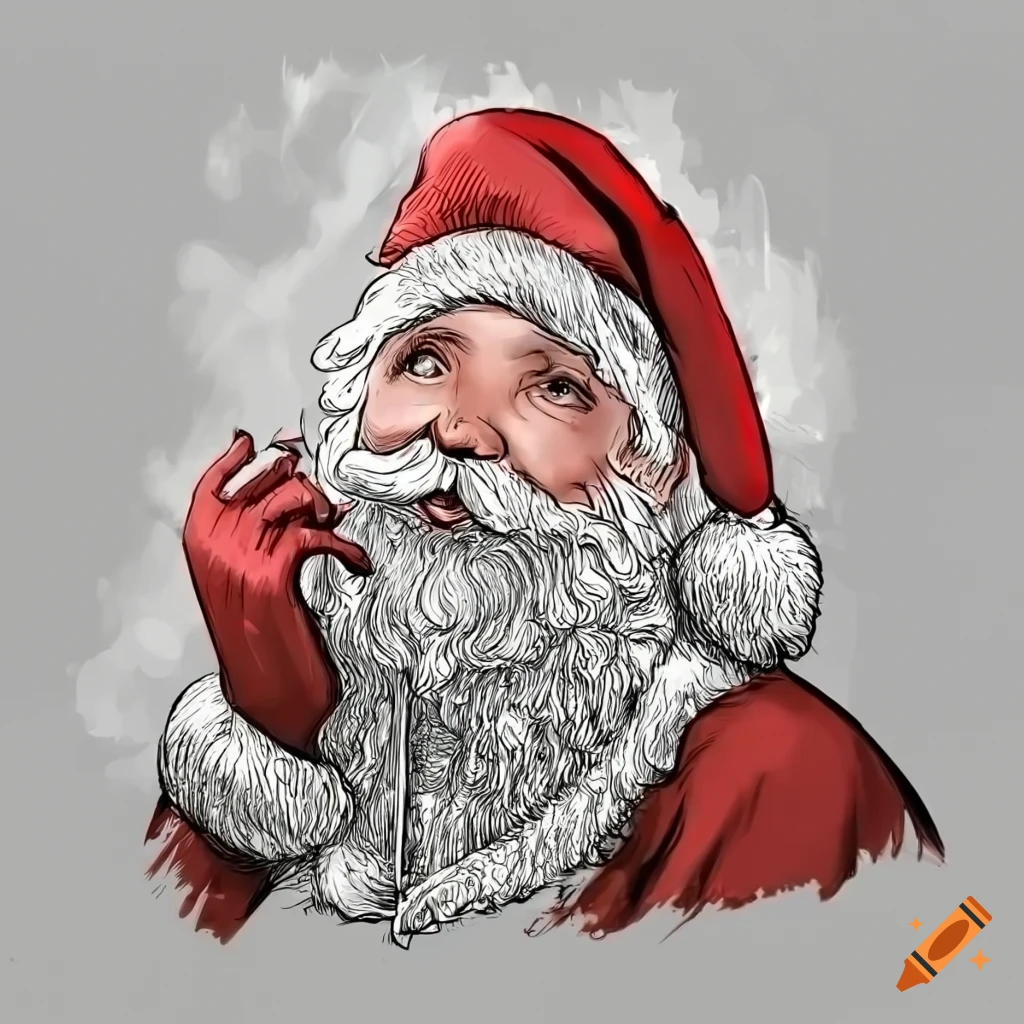 Santa Claus Christmas line drawing with a gift bag - Stock Illustration  [83168711] - PIXTA