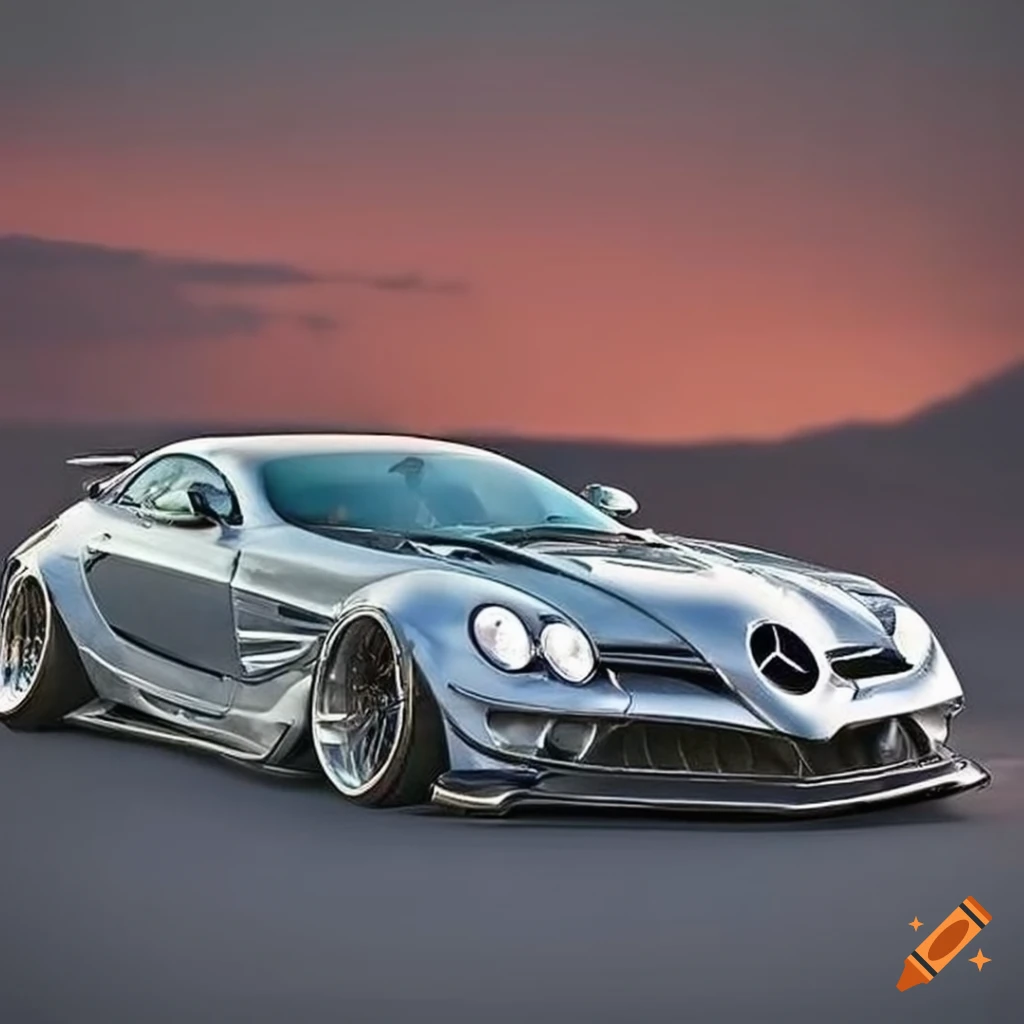A mercedes benz slr mclaren with lowered suspesion and a widebody kit on  Craiyon