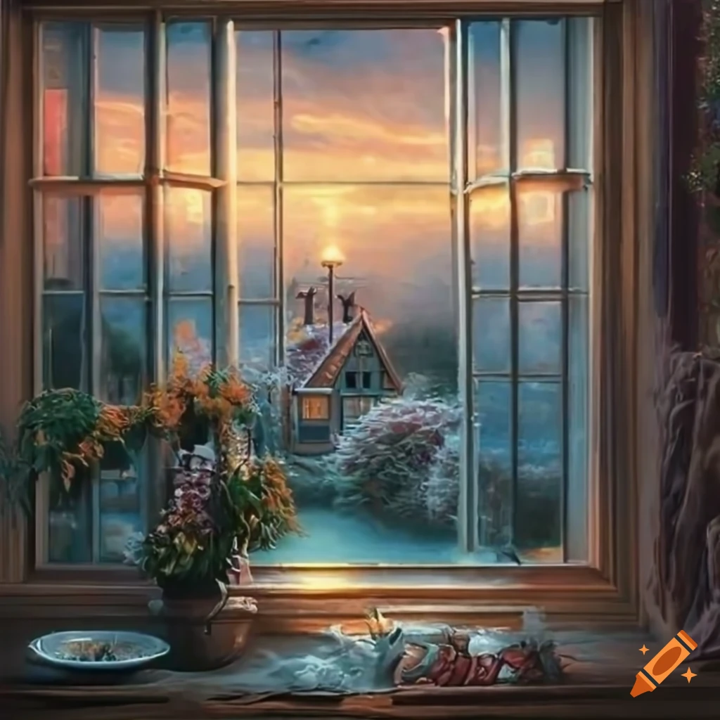 a window - lit realistic portrait painting of a