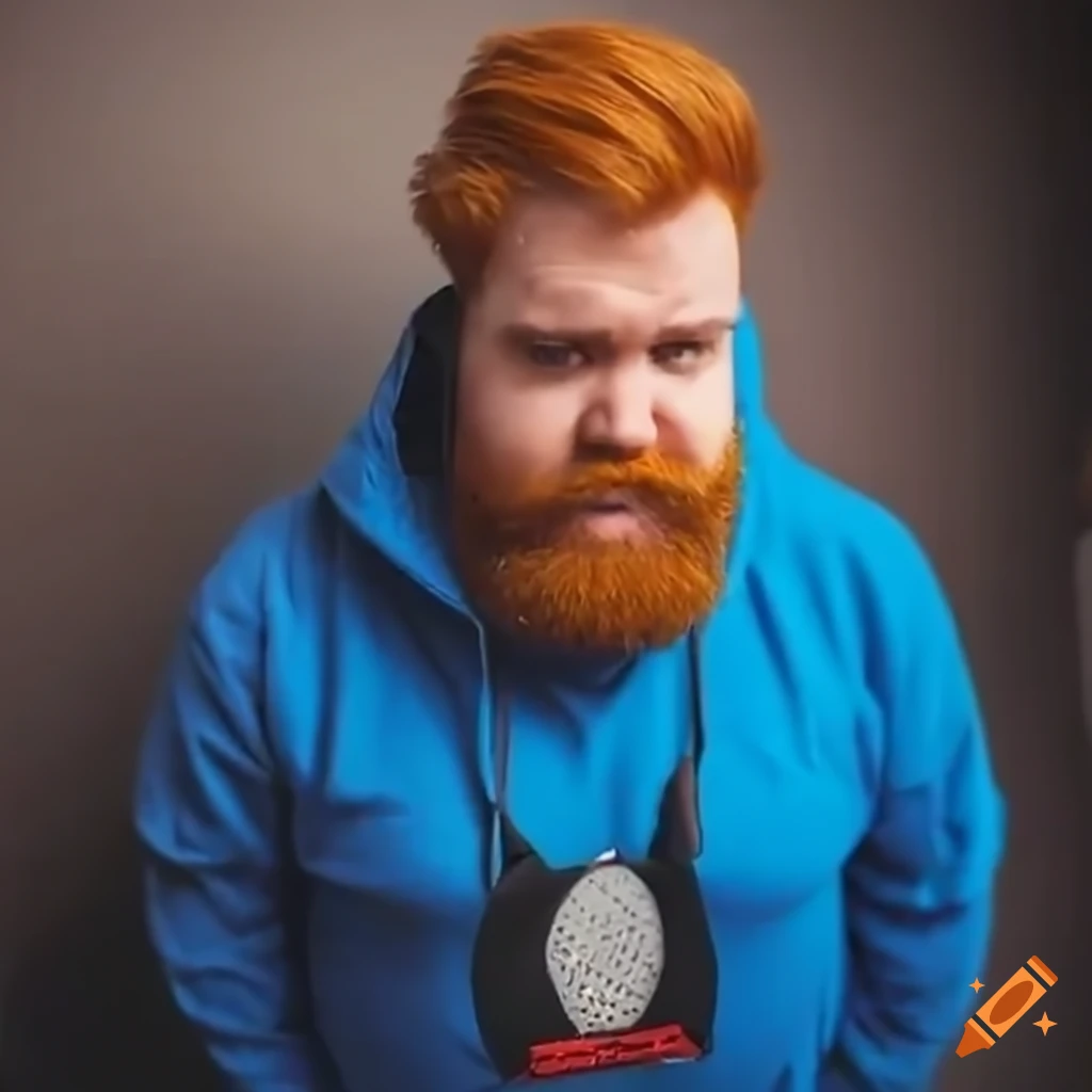 Twitch streamer caseoh, fat man with ginger colored beard, blue hoodie ...