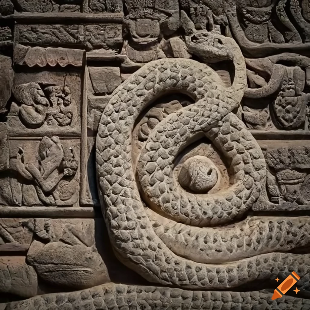 Draw of snake carved in stone