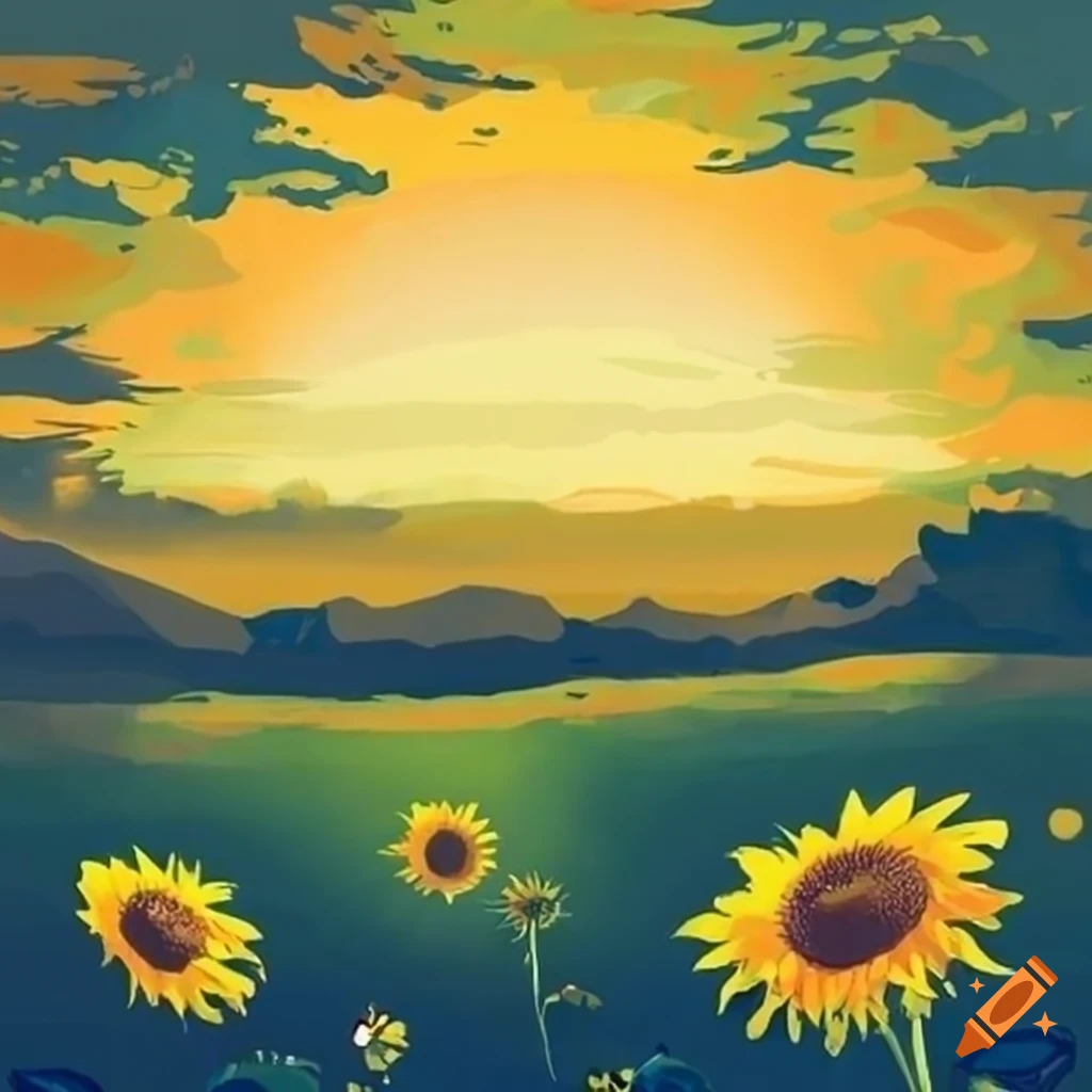 A landscape ghibli style with sunflowers