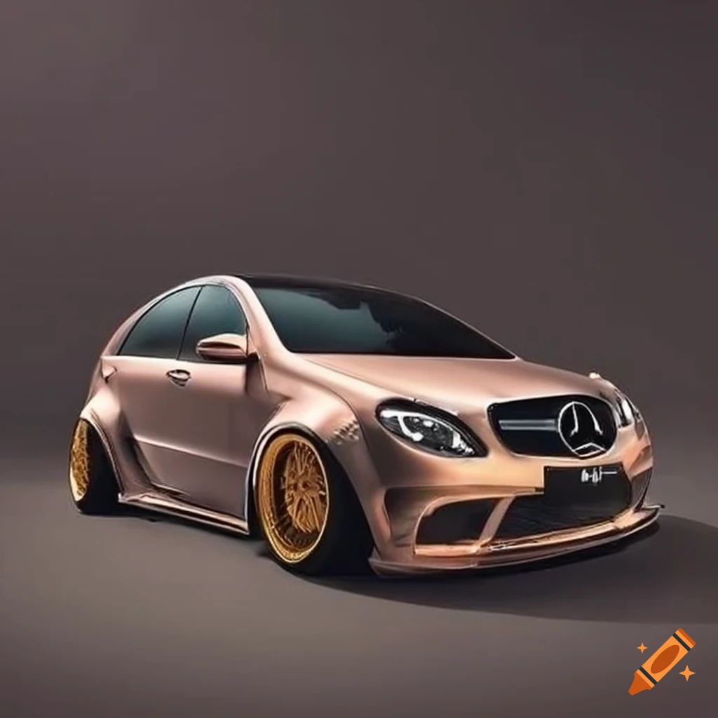 A mercedes benz w169 with lowered suspesion and a widebody kit on Craiyon