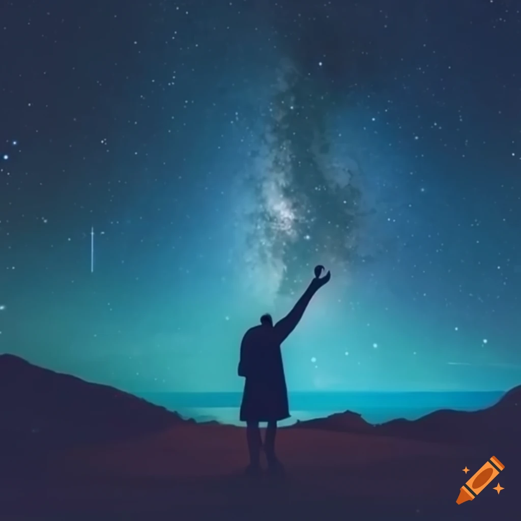 A person reaching for the stars in a starry night sky on Craiyon