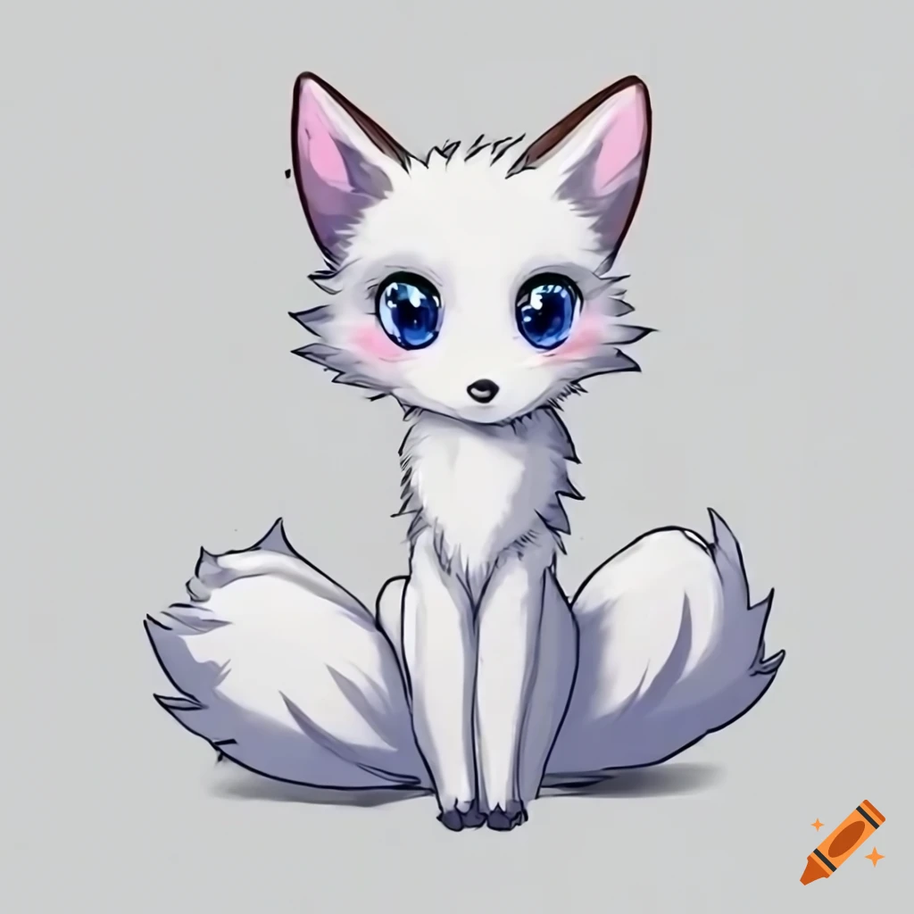 Cute white anime fox with blue eyes