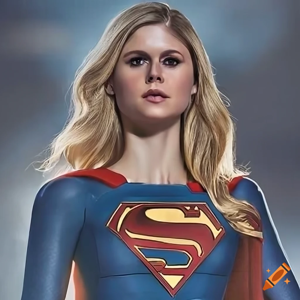 Erin Moriarty with a supergirl suit
