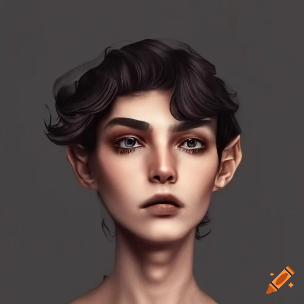 A tall, broadshouldered, androgynous individual with pale skin and