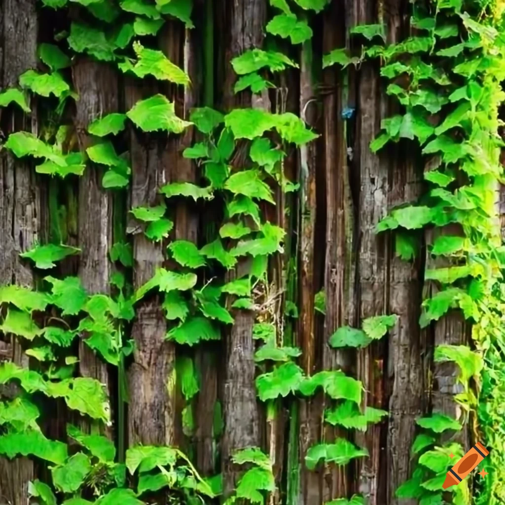 Green vines covering a serene wall on Craiyon