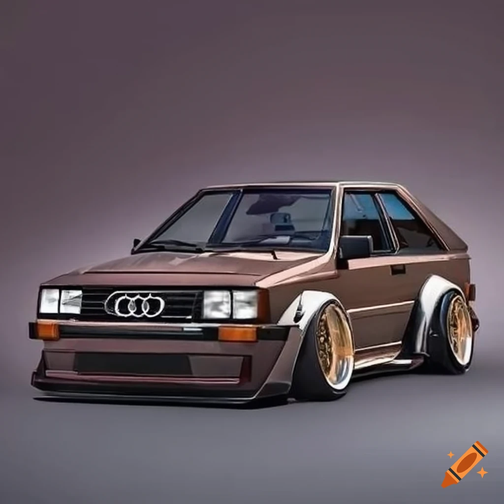 An audi quattro 1980 with lowered suspesion and a widebody kit on