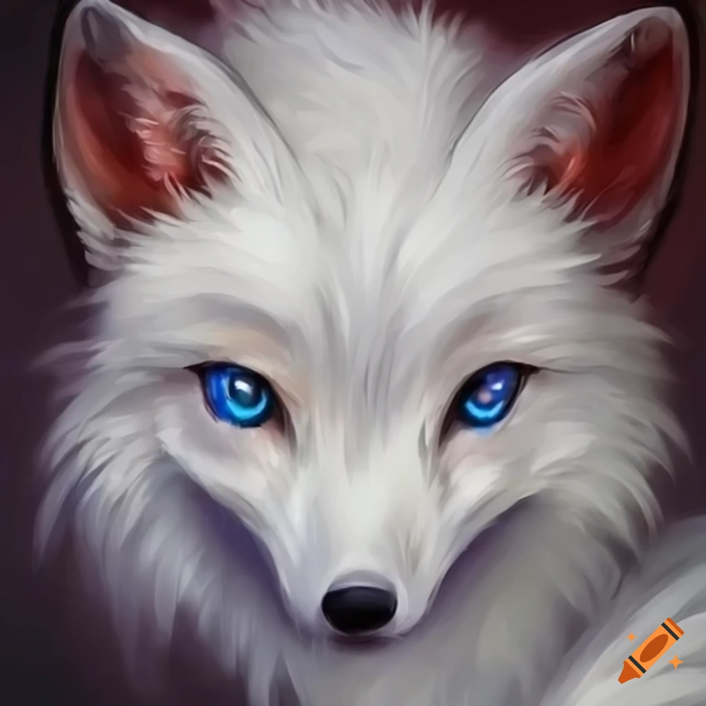 Cute white anime fox with blue eyes on Craiyon