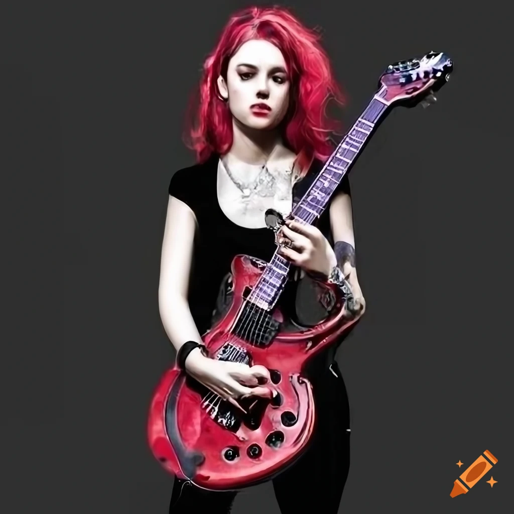 Rock girl with an electric guitar print by Editors Choice