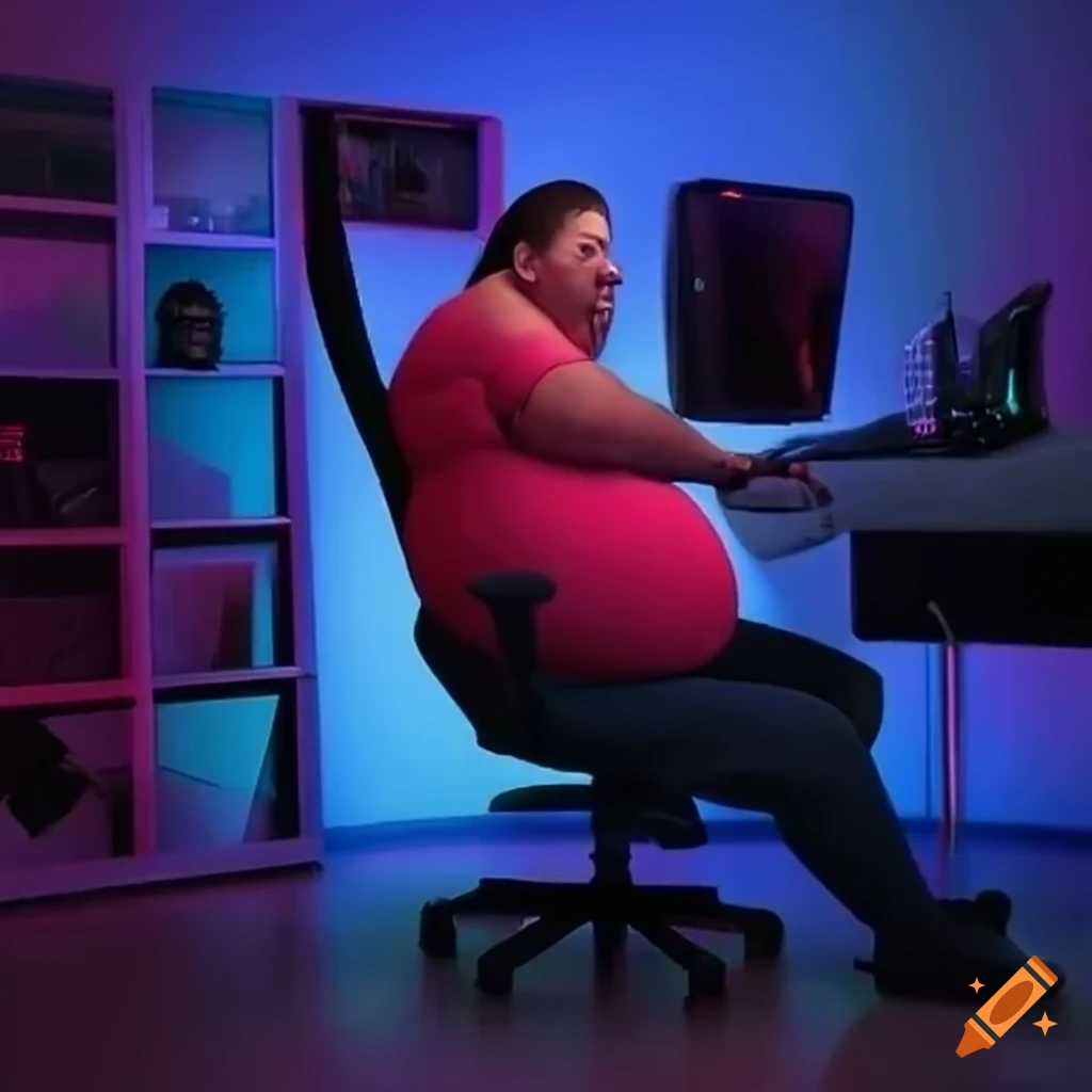 Fat Esports Gamer Leaning Back In Chair In Shock On Craiyon