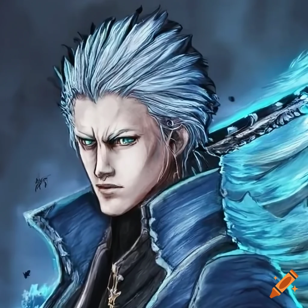 Vergil from devil may cry 5 in an anime art style