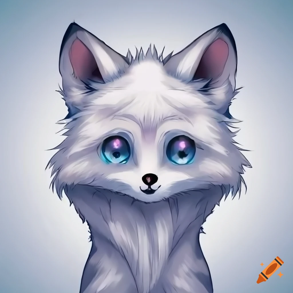 Cute white anime fox with blue eyes