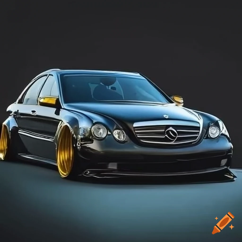 A mercedes benz w203 with lowered suspesion and a widebody kit on Craiyon