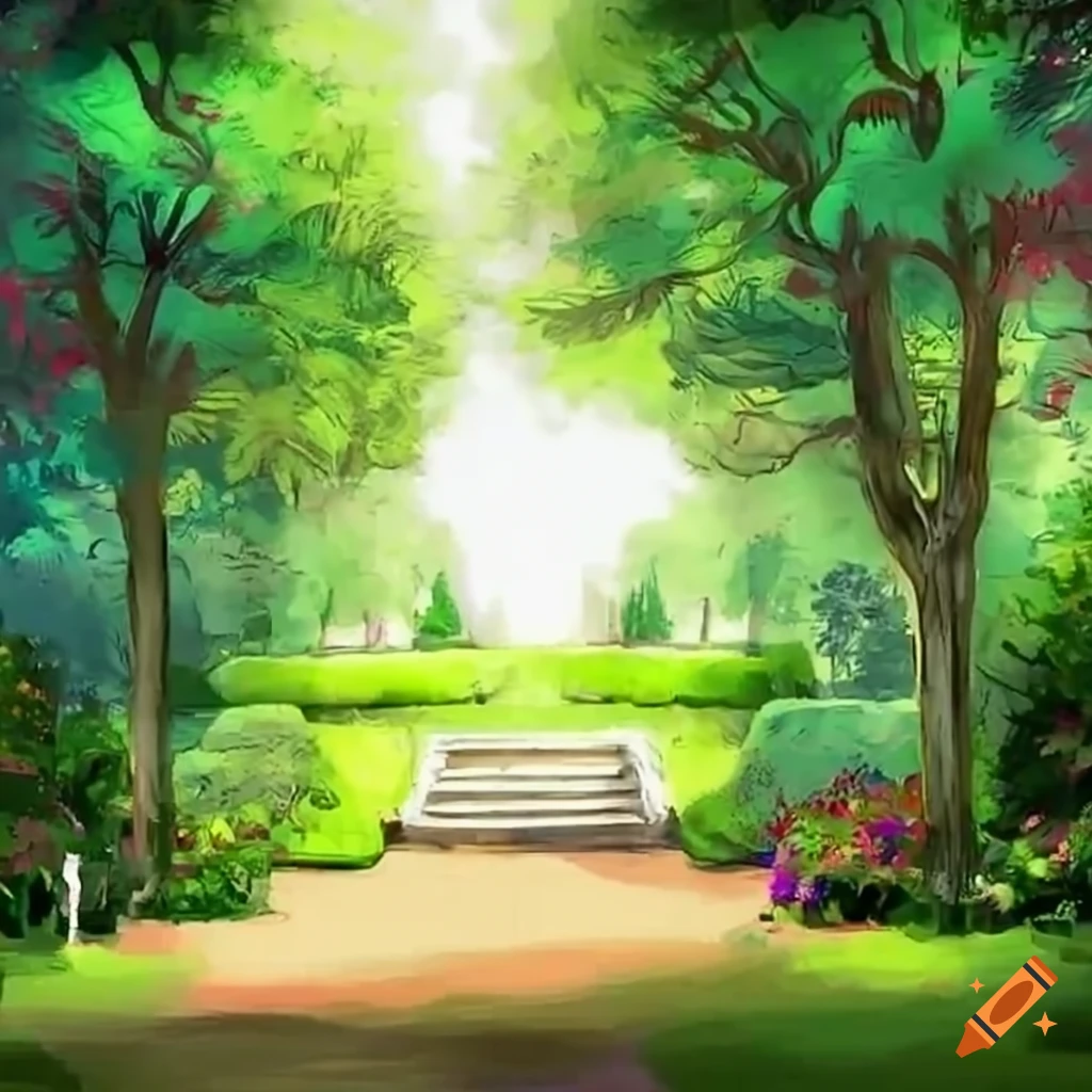 A serene park entrance surrounded by lush greenery on Craiyon