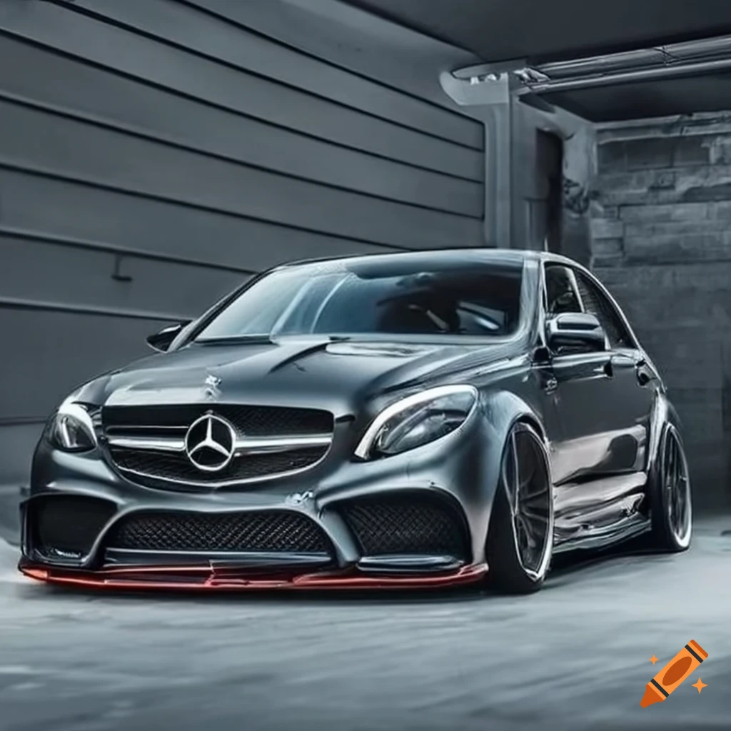 A mercedes benz e63 amg with lowered suspesion and a widebody kit