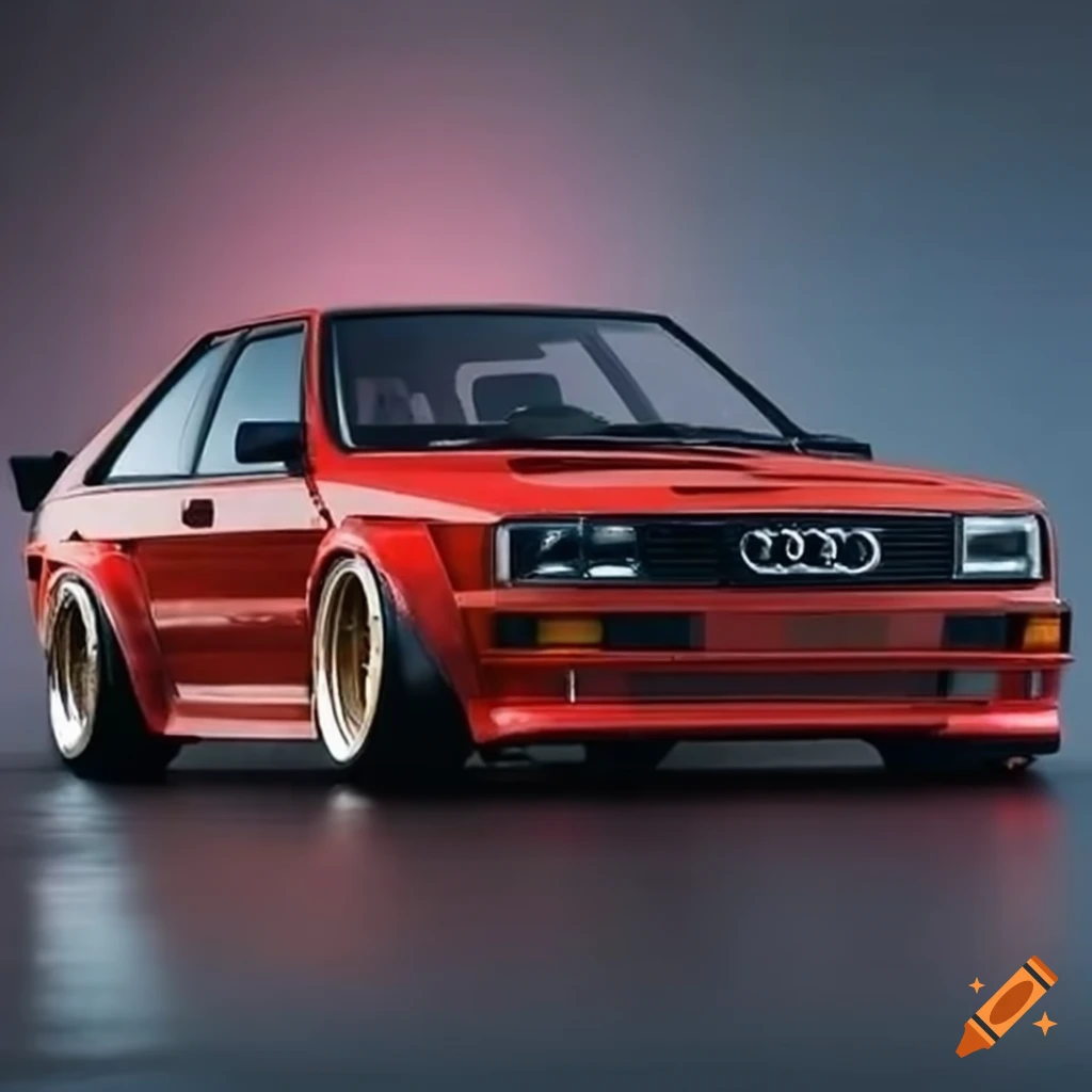 An audi quattro 1980 with lowered suspesion and a widebody kit on