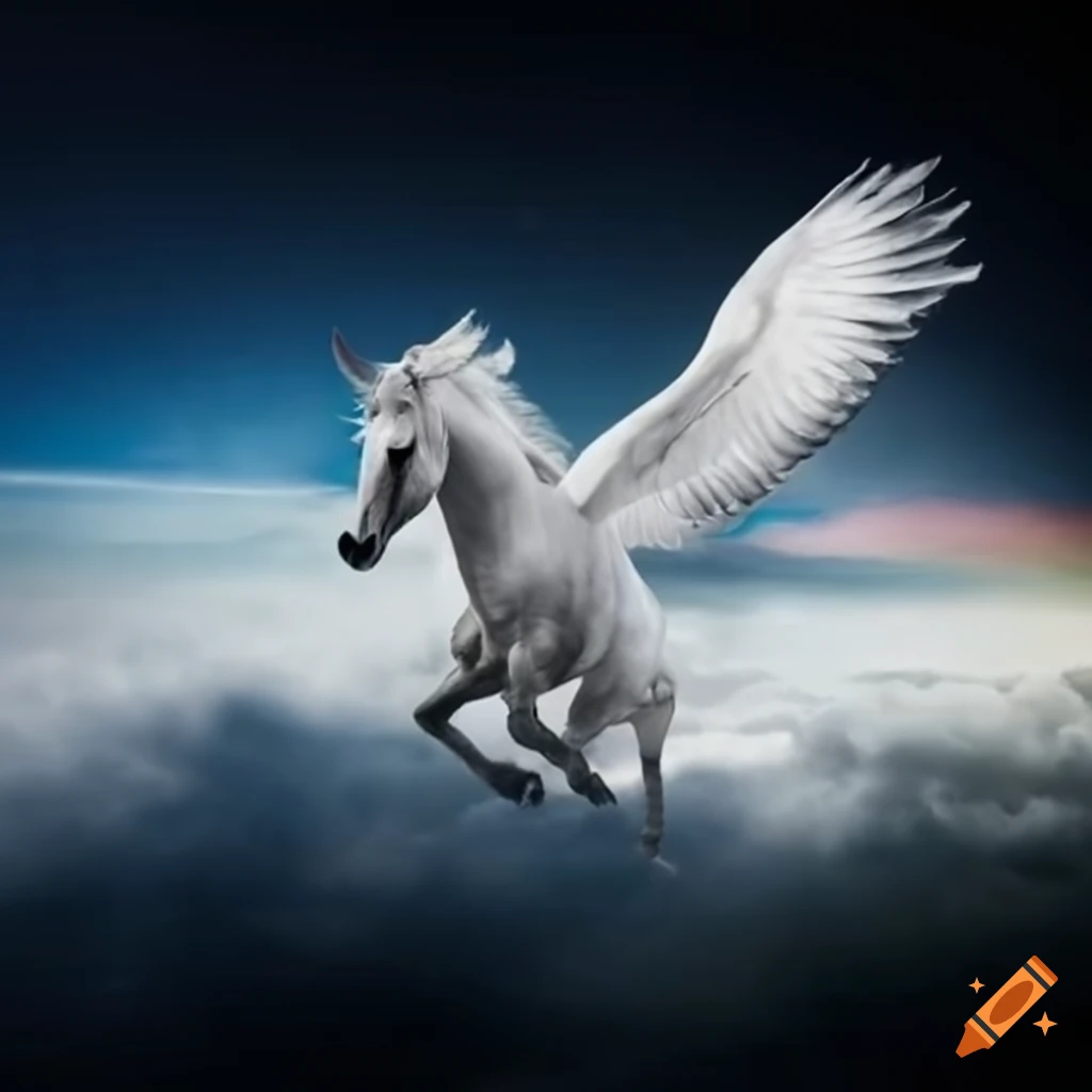 A majestic pegasus soaring through the clouds